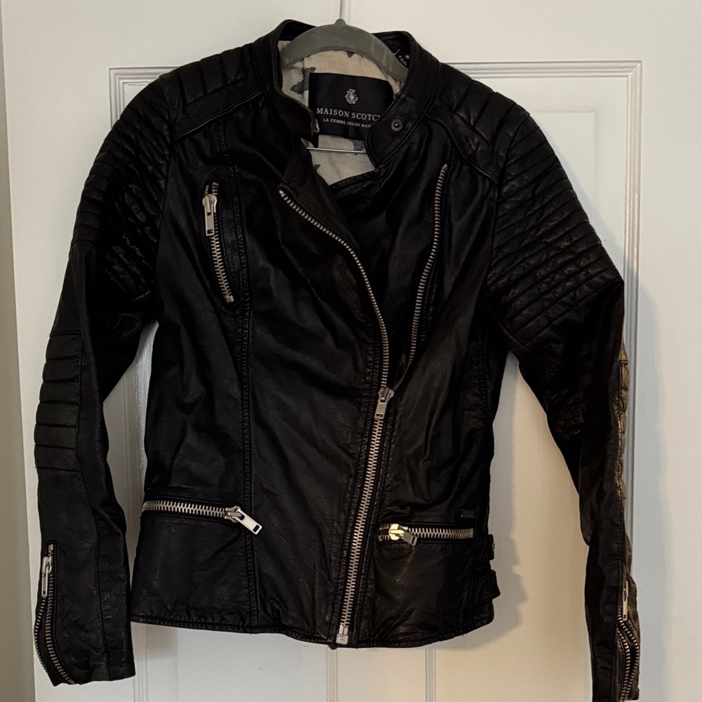Scotch & Soda Quilted Black Leather Jacket